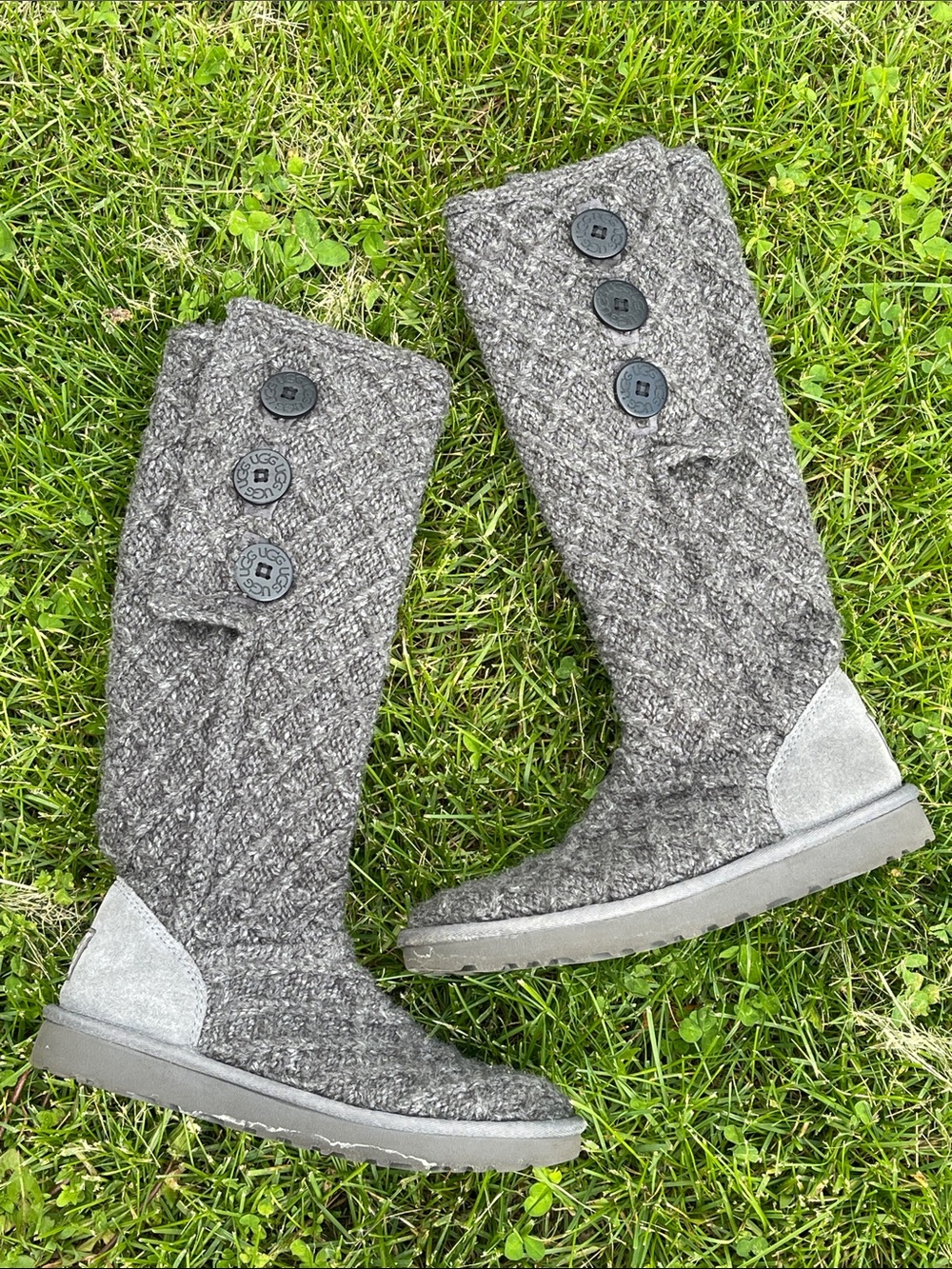 UGG Charcoal Knit Button Tall Boots size 7